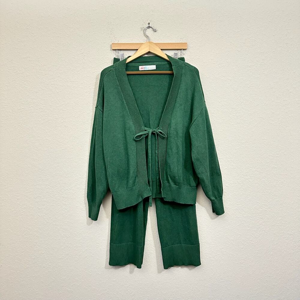 FREE PEOPLE FP BEACH Solar Cardigan Pants Set Pine Green Knit Lounge